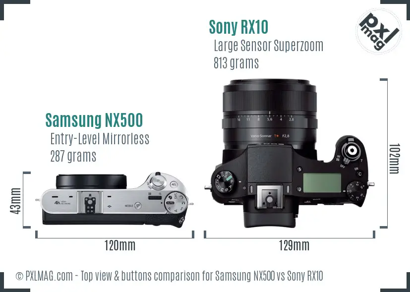 Samsung NX500 vs Sony RX10 top view buttons comparison