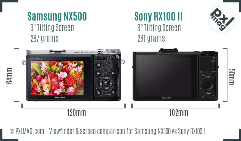 Samsung NX500 vs Sony RX100 II Screen and Viewfinder comparison