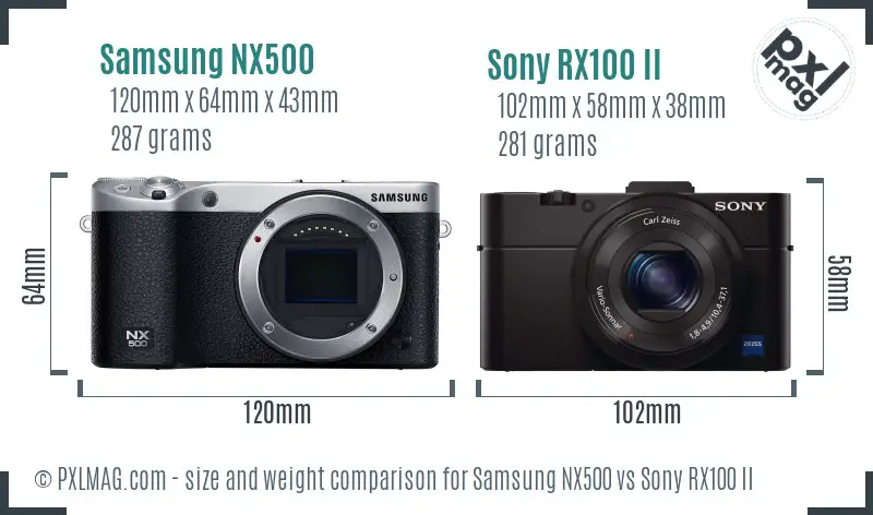 Samsung NX500 vs Sony RX100 II size comparison