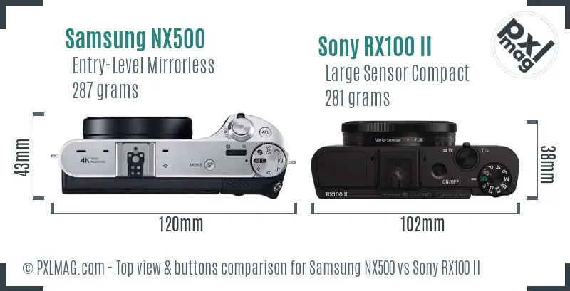 Samsung NX500 vs Sony RX100 II top view buttons comparison