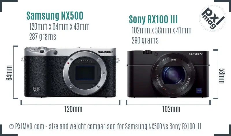 Samsung NX500 vs Sony RX100 III size comparison