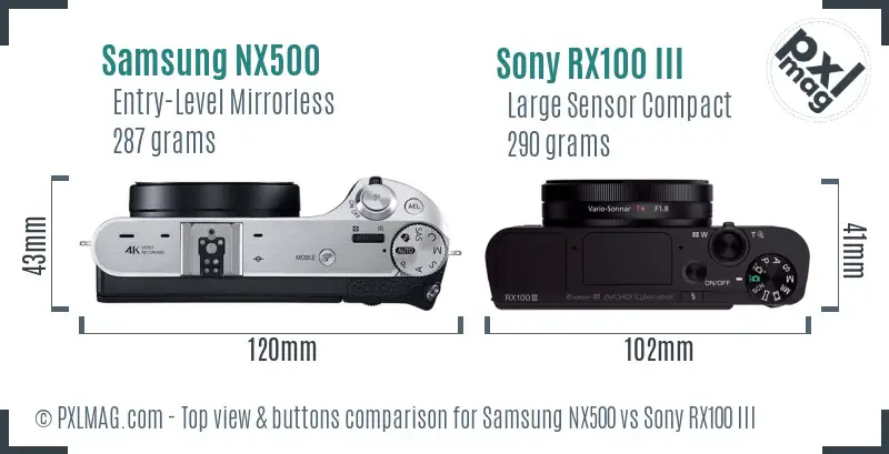 Samsung NX500 vs Sony RX100 III top view buttons comparison