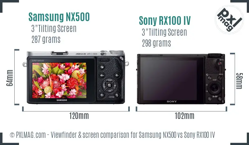 Samsung NX500 vs Sony RX100 IV Screen and Viewfinder comparison