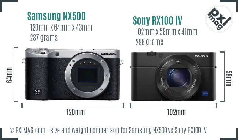 Samsung NX500 vs Sony RX100 IV size comparison