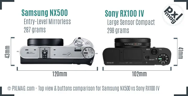 Samsung NX500 vs Sony RX100 IV top view buttons comparison