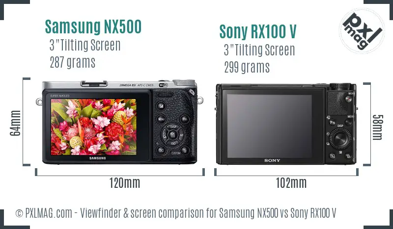 Samsung NX500 vs Sony RX100 V Screen and Viewfinder comparison