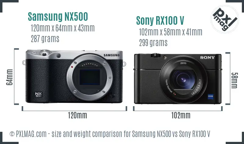 Samsung NX500 vs Sony RX100 V size comparison