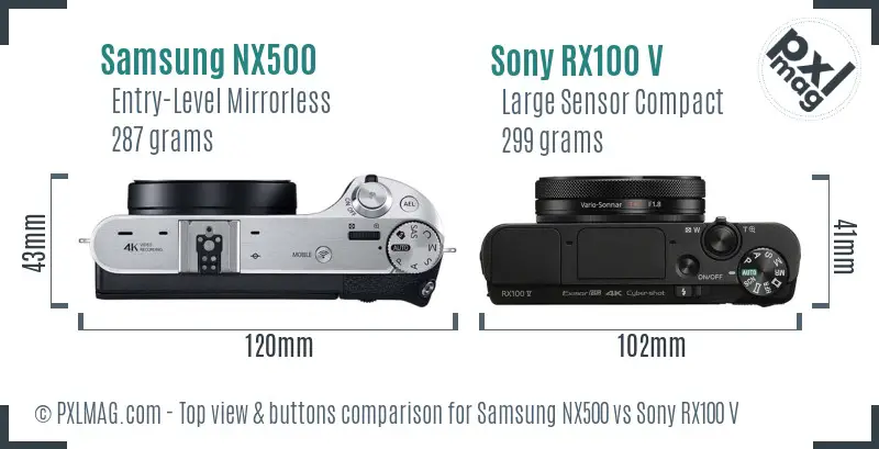 Samsung NX500 vs Sony RX100 V top view buttons comparison