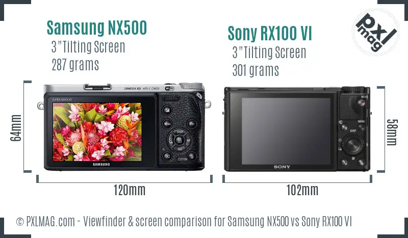 Samsung NX500 vs Sony RX100 VI Screen and Viewfinder comparison