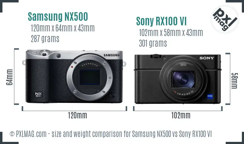 Samsung NX500 vs Sony RX100 VI size comparison