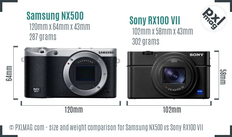 Samsung NX500 vs Sony RX100 VII size comparison