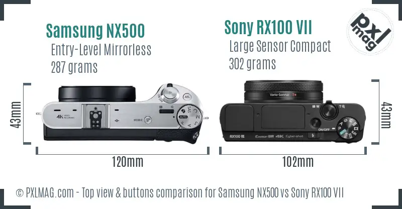 Samsung NX500 vs Sony RX100 VII top view buttons comparison