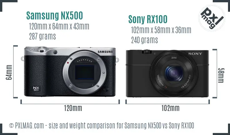 Samsung NX500 vs Sony RX100 size comparison