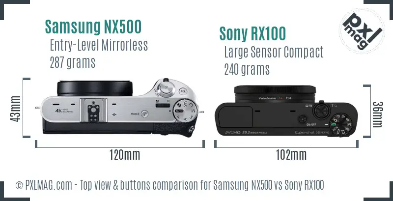 Samsung NX500 vs Sony RX100 top view buttons comparison
