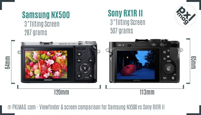 Samsung NX500 vs Sony RX1R II Screen and Viewfinder comparison