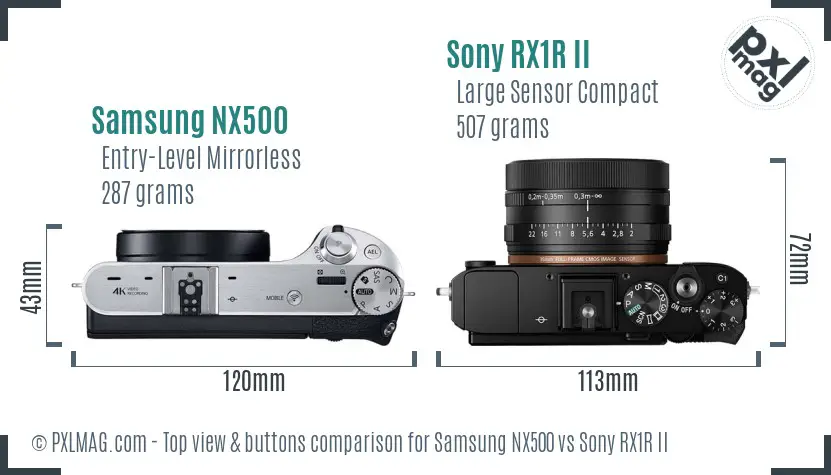 Samsung NX500 vs Sony RX1R II top view buttons comparison