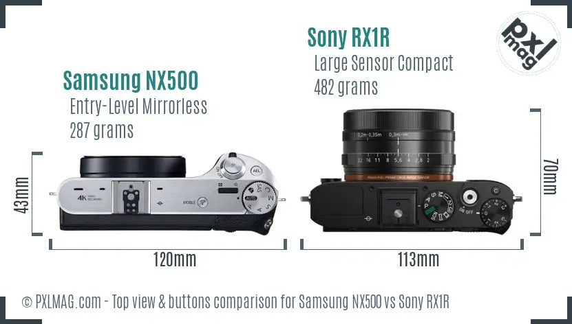 Samsung NX500 vs Sony RX1R top view buttons comparison