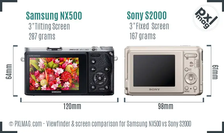 Samsung NX500 vs Sony S2000 Screen and Viewfinder comparison