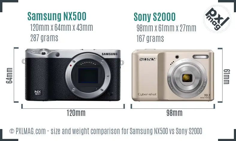 Samsung NX500 vs Sony S2000 size comparison