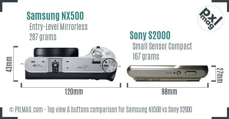 Samsung NX500 vs Sony S2000 top view buttons comparison