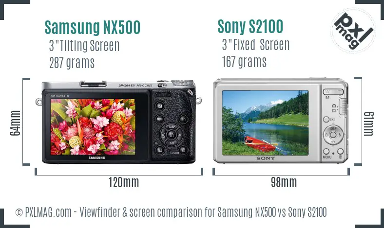 Samsung NX500 vs Sony S2100 Screen and Viewfinder comparison