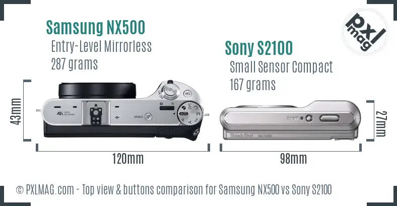 Samsung NX500 vs Sony S2100 top view buttons comparison