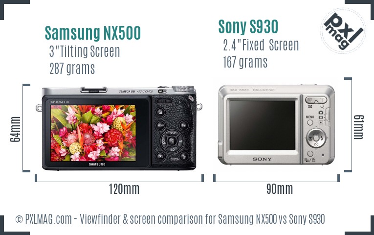 Samsung NX500 vs Sony S930 Screen and Viewfinder comparison