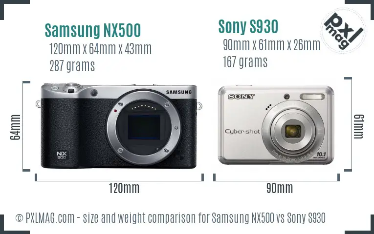 Samsung NX500 vs Sony S930 size comparison