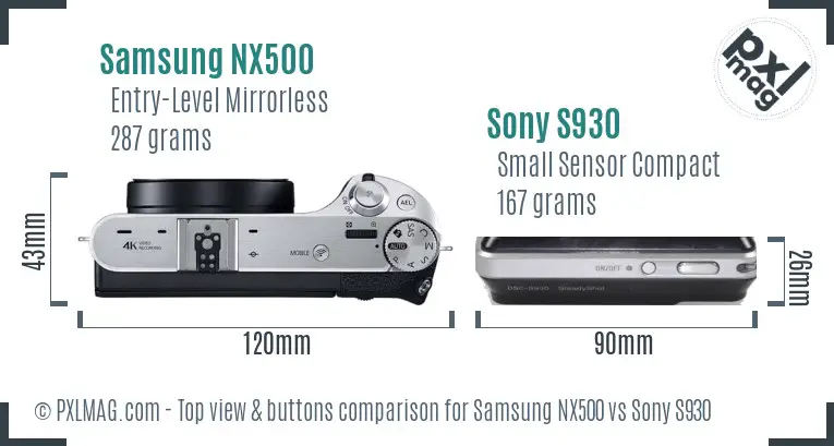 Samsung NX500 vs Sony S930 top view buttons comparison