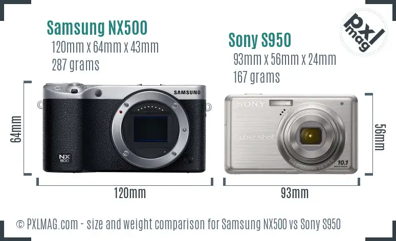 Samsung NX500 vs Sony S950 size comparison