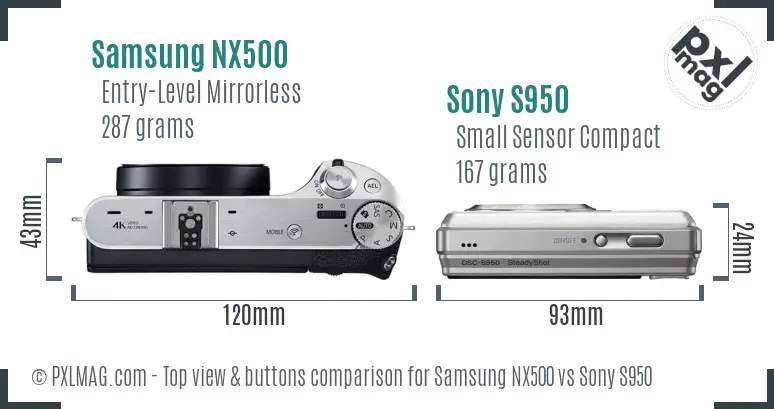 Samsung NX500 vs Sony S950 top view buttons comparison