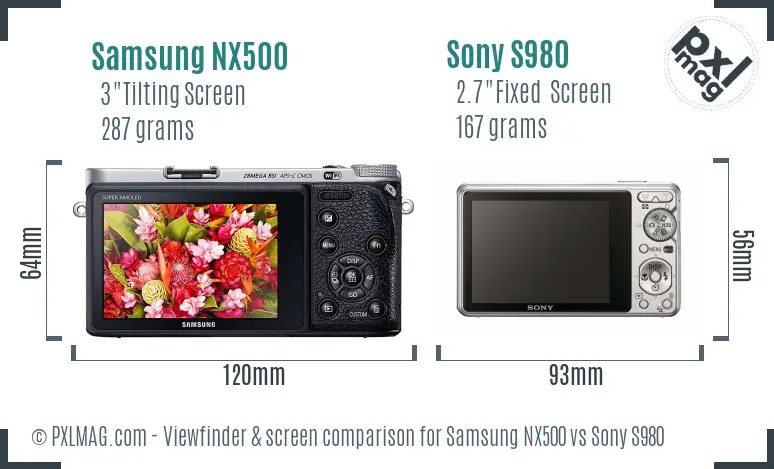Samsung NX500 vs Sony S980 Screen and Viewfinder comparison