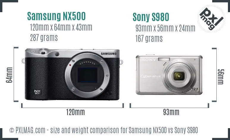 Samsung NX500 vs Sony S980 size comparison