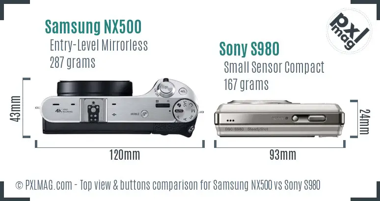 Samsung NX500 vs Sony S980 top view buttons comparison