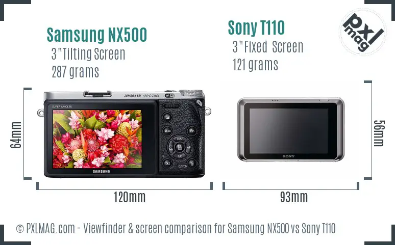 Samsung NX500 vs Sony T110 Screen and Viewfinder comparison