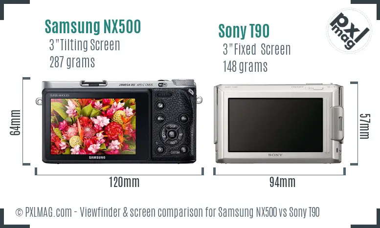 Samsung NX500 vs Sony T90 Screen and Viewfinder comparison