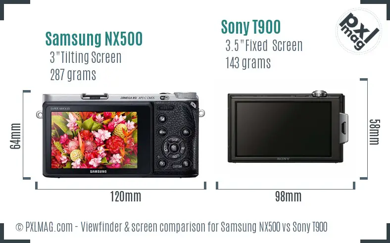 Samsung NX500 vs Sony T900 Screen and Viewfinder comparison