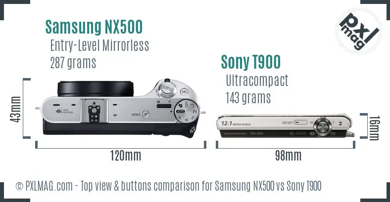 Samsung NX500 vs Sony T900 top view buttons comparison