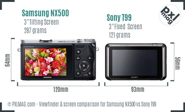Samsung NX500 vs Sony T99 Screen and Viewfinder comparison