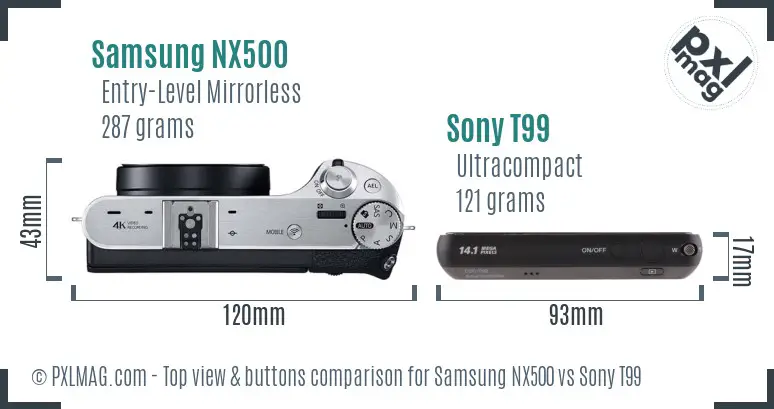 Samsung NX500 vs Sony T99 top view buttons comparison