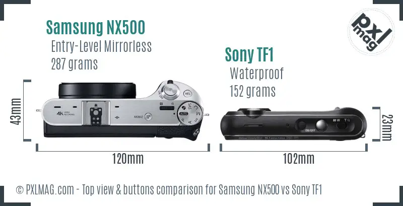 Samsung NX500 vs Sony TF1 top view buttons comparison