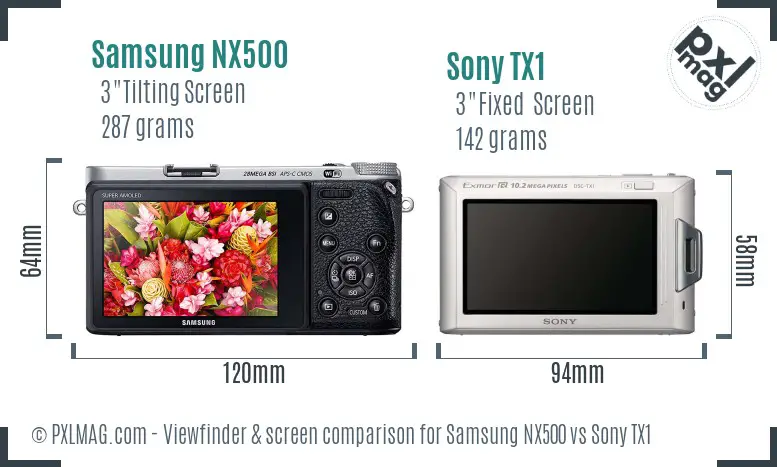 Samsung NX500 vs Sony TX1 Screen and Viewfinder comparison