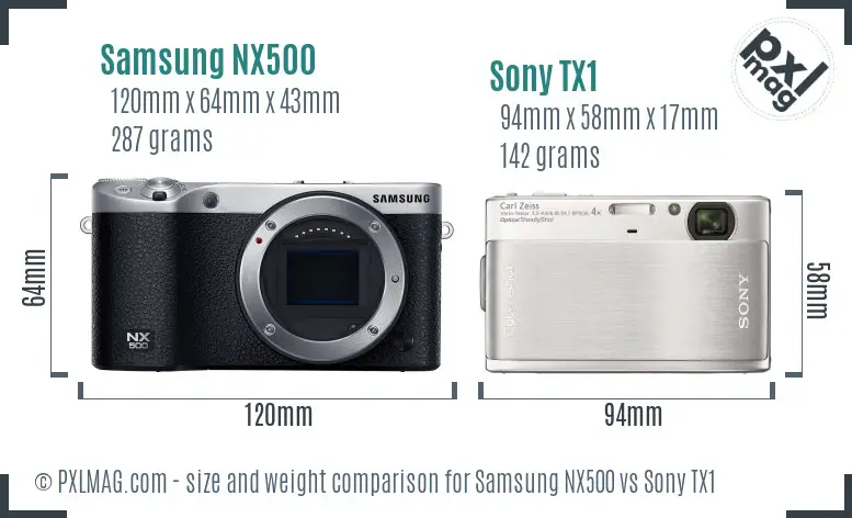Samsung NX500 vs Sony TX1 size comparison
