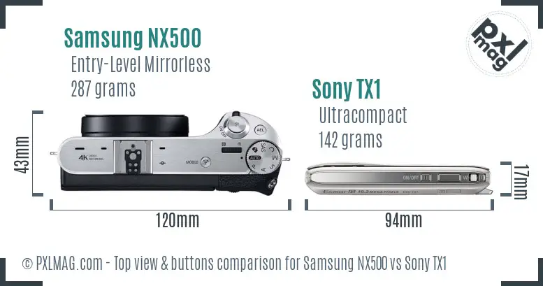 Samsung NX500 vs Sony TX1 top view buttons comparison