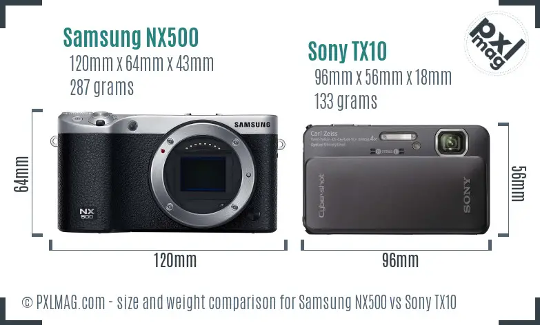 Samsung NX500 vs Sony TX10 size comparison