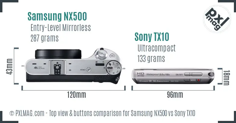 Samsung NX500 vs Sony TX10 top view buttons comparison