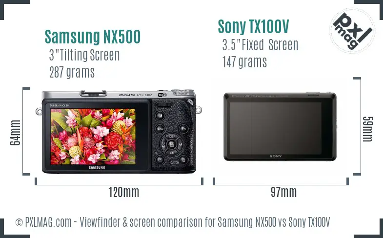 Samsung NX500 vs Sony TX100V Screen and Viewfinder comparison