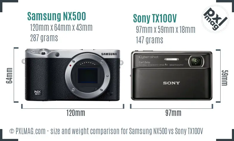 Samsung NX500 vs Sony TX100V size comparison