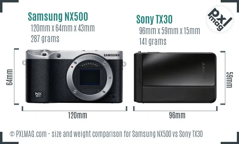 Samsung NX500 vs Sony TX30 size comparison