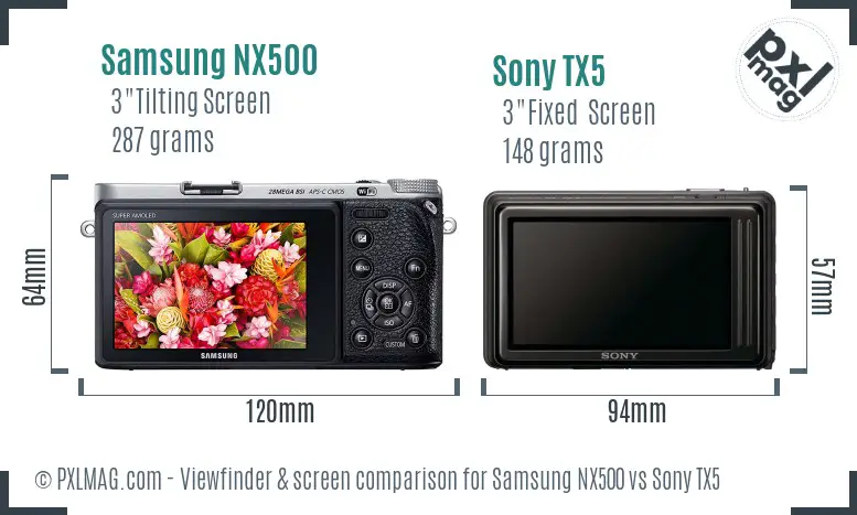 Samsung NX500 vs Sony TX5 Screen and Viewfinder comparison